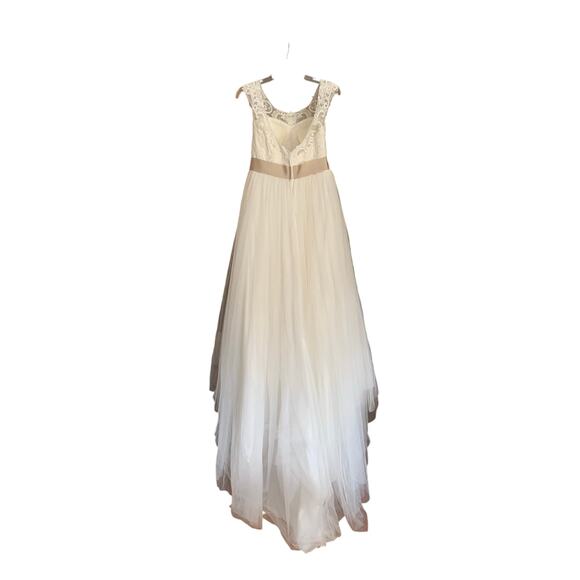 David’s Bridal Ivory Tulle Wedding Dress Lace Illusion Cap Sleeves WG3741 Sz 10 - Picture 5 of 15